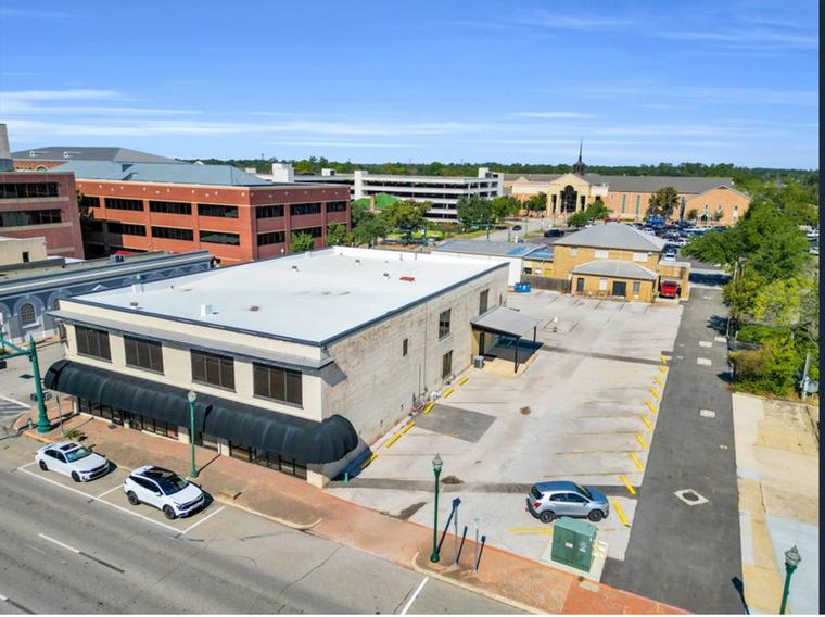 Aerial view of the block looking north toward the Montgomery County Courthouse campus